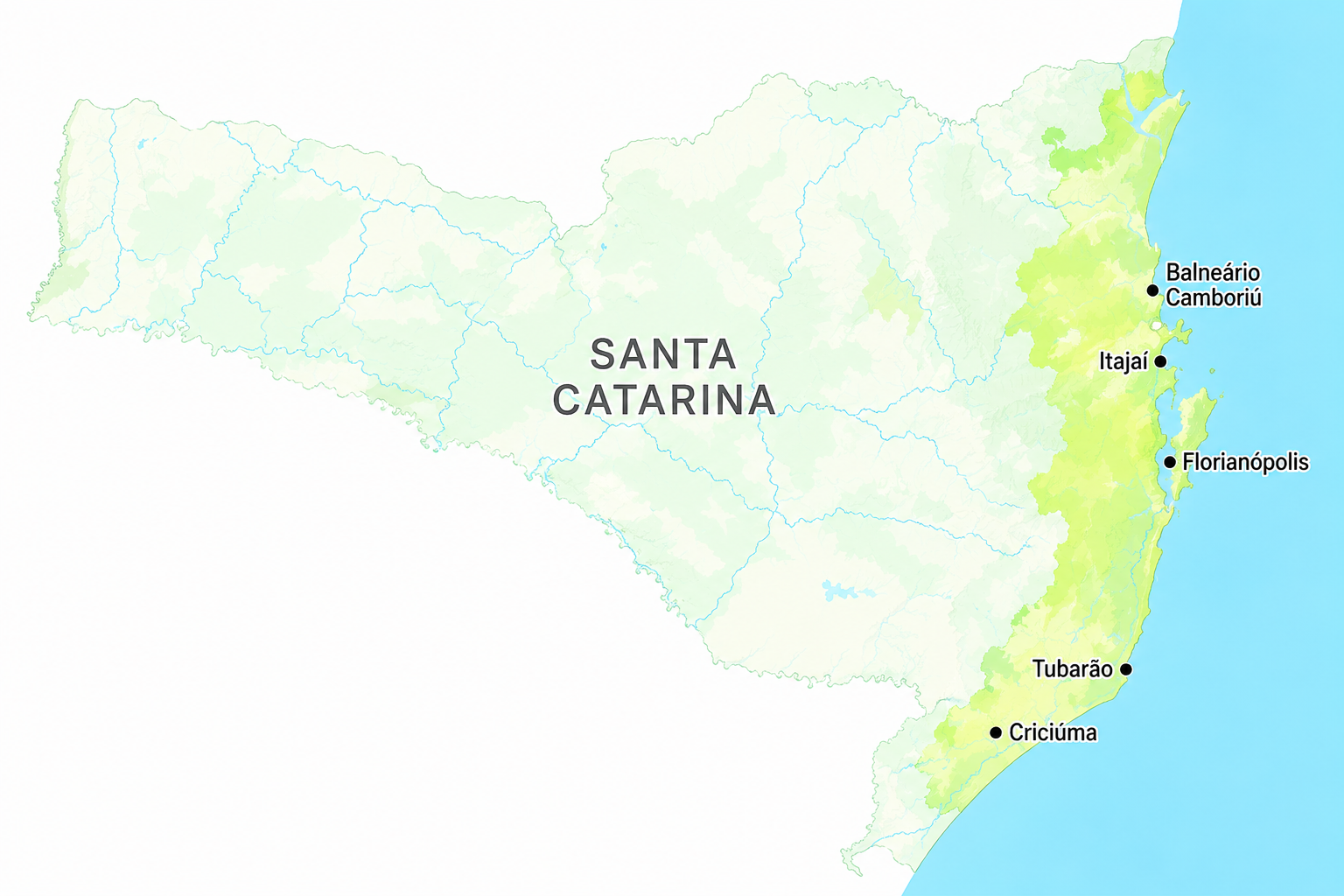 Mapa de Santa Catarina com destaque para regiões atendidas pela Trucar